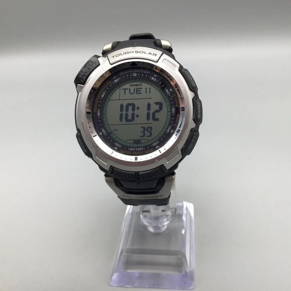 Casio Pathfinder PAW-1300 Mens Watch 46mm Digital Tough Solar 5 Triple Sensor